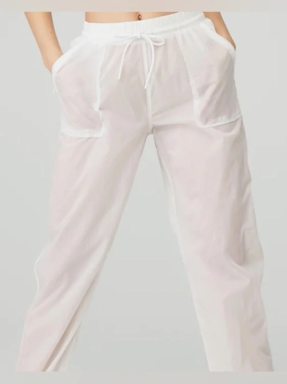 ALO Yoga Cloud Nine Sheer White Relaxed Drawstring Pants NWOT